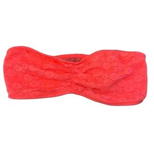 Victoria's Secret PINK - Neon ORANGE lace bandeau stretch strapless bra